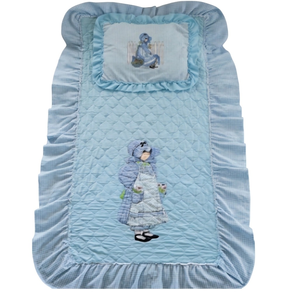 Vintage‎ Holly Hobbie Bedding Sham Pillow Sham Gingham Ruffle Blue Twin